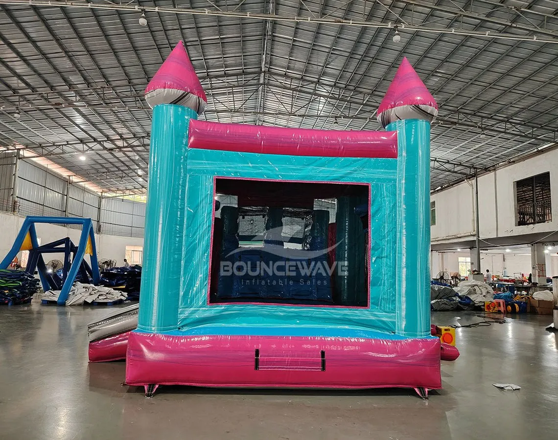 Pink Teal Palace Splash & Save Bounce House with Dual Lane Slide (Wet/Dry)