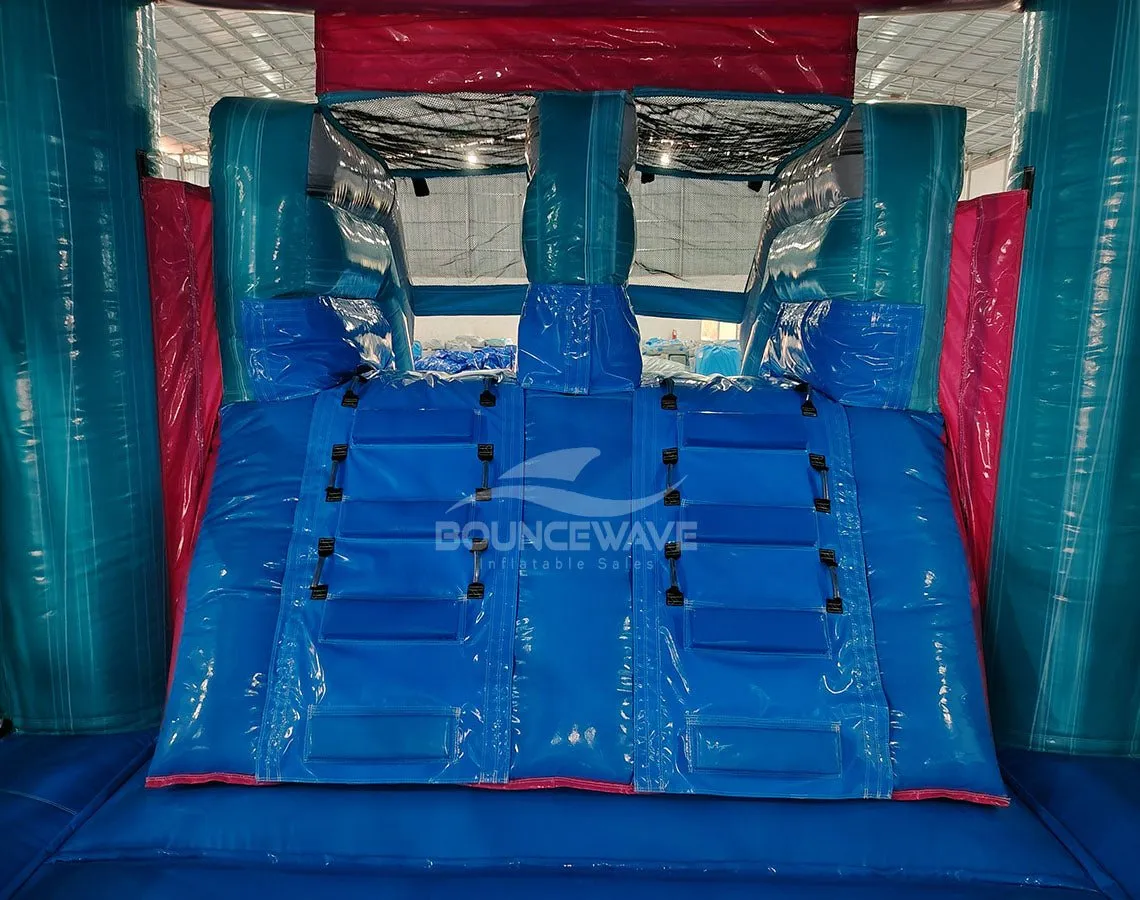 Pink Teal Palace Splash & Save Bounce House with Dual Lane Slide (Wet/Dry)