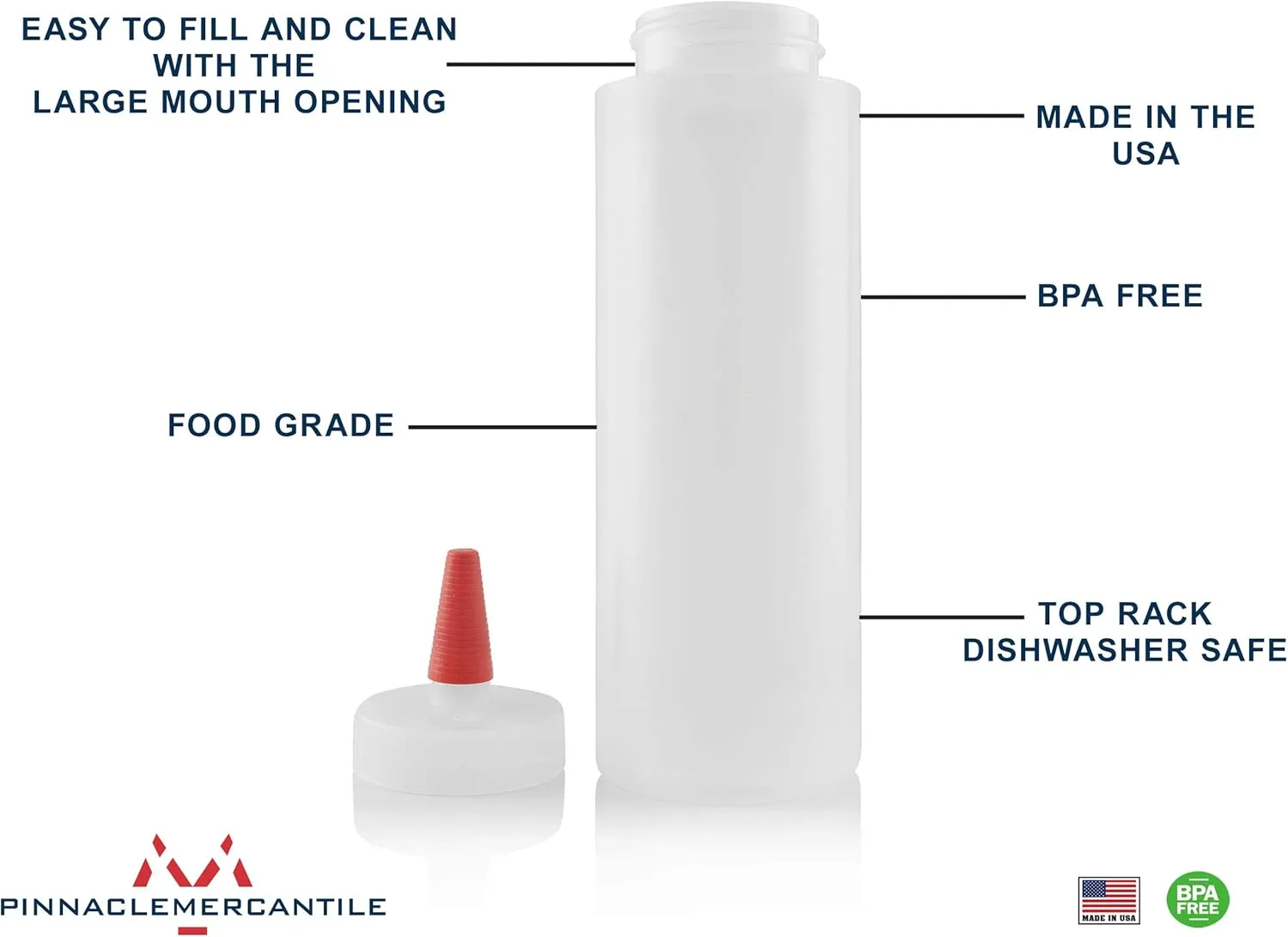 Pinnacle Mercantile 12 Pack Condiment Squeeze Bottles 8-ounce Red Cap Soft Squeeze for Icing, Ketchup, Frosting, Cookie Decorating, Sauces