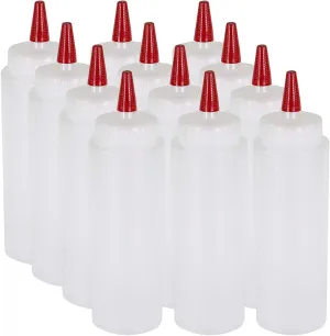 Pinnacle Mercantile 12 Pack Condiment Squeeze Bottles 8-ounce Red Cap Soft Squeeze for Icing, Ketchup, Frosting, Cookie Decorating, Sauces