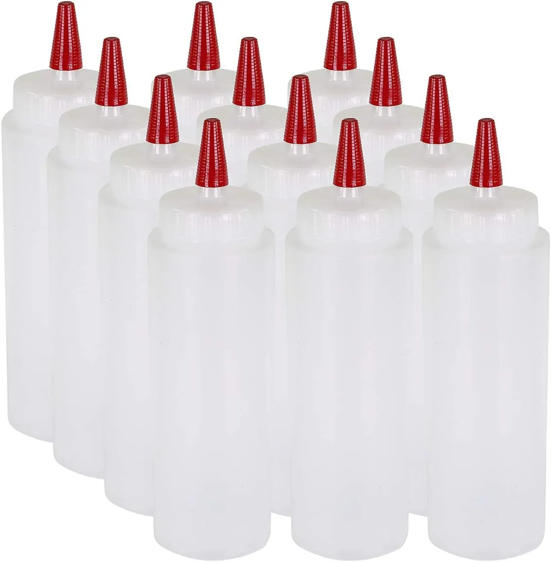 Pinnacle Mercantile 12 Pack Condiment Squeeze Bottles 8-ounce Red Cap Soft Squeeze for Icing, Ketchup, Frosting, Cookie Decorating, Sauces