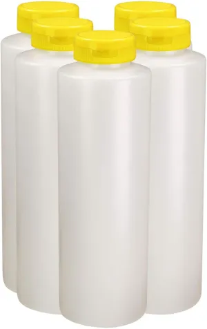 Pinnacle Mercantile Condiment Squeeze Bottles with Flip Top Hinged Yellow Cap 16 oz Set of 5 (Perfect for Condiments, Sauces, Dressings, BBQ, Ketchup) Made USA