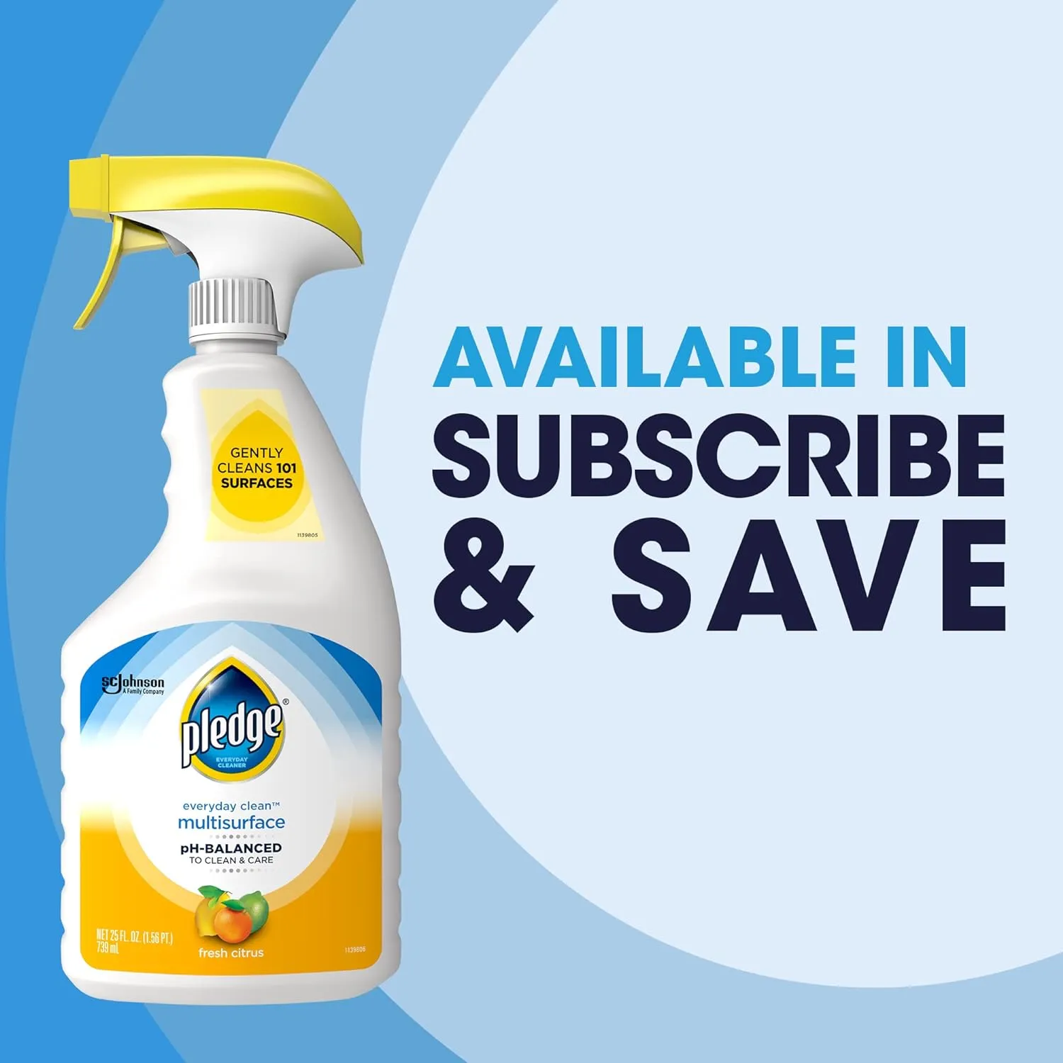 Pledge pH-Balanced Multisurface Cleaner Spray for Everyday Care, Fresh Citrus Scent, 25oz (Pack of 3)