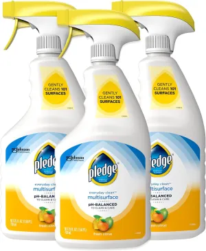 Pledge pH-Balanced Multisurface Cleaner Spray for Everyday Care, Fresh Citrus Scent, 25oz (Pack of 3)