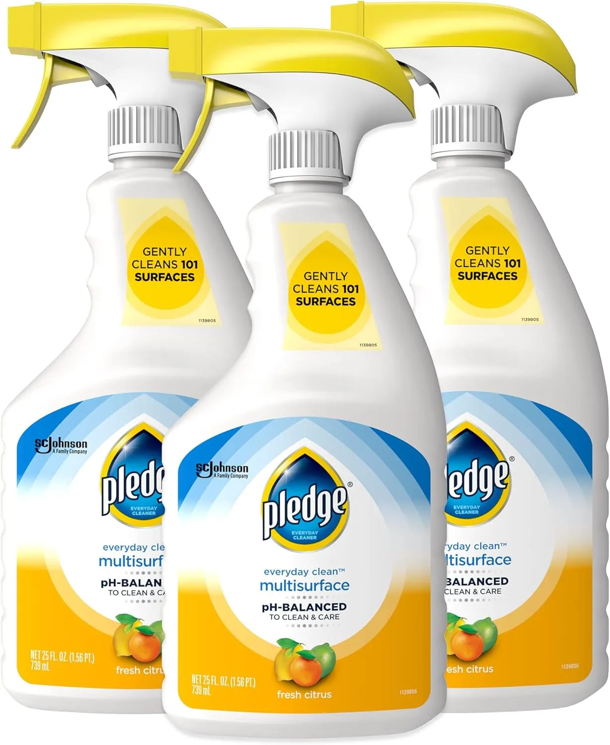 Pledge pH-Balanced Multisurface Cleaner Spray for Everyday Care, Fresh Citrus Scent, 25oz (Pack of 3)