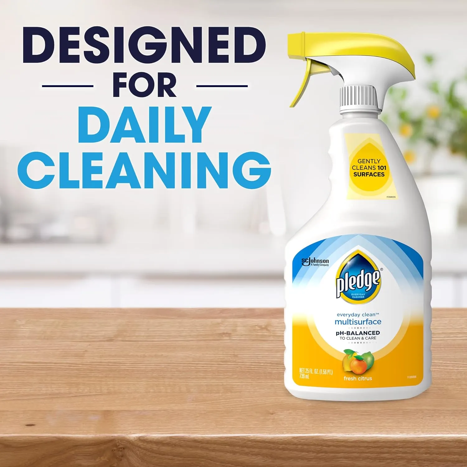 Pledge pH-Balanced Multisurface Cleaner Spray for Everyday Care, Fresh Citrus Scent, 25oz (Pack of 3)