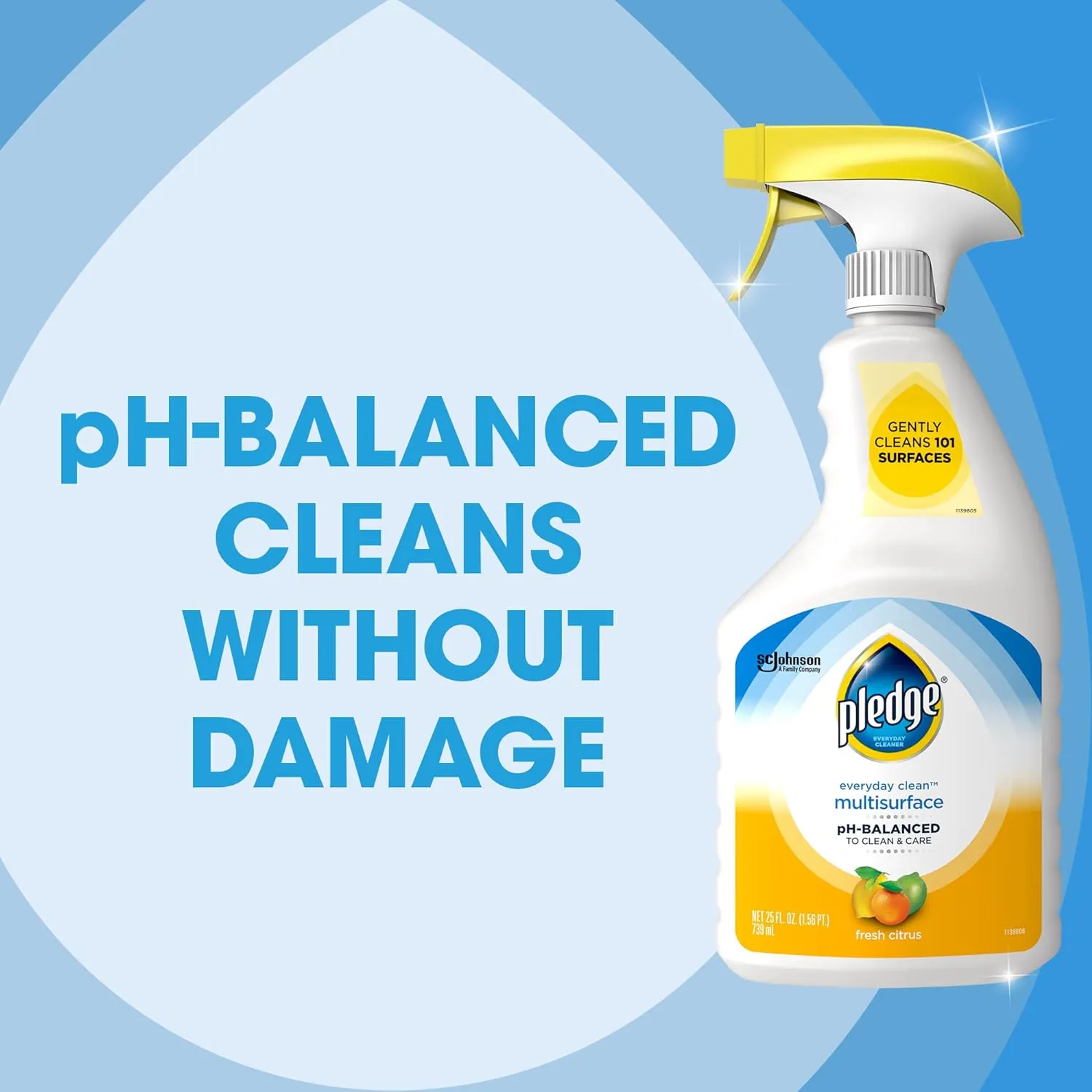 Pledge pH-Balanced Multisurface Cleaner Spray for Everyday Care, Fresh Citrus Scent, 25oz (Pack of 3)