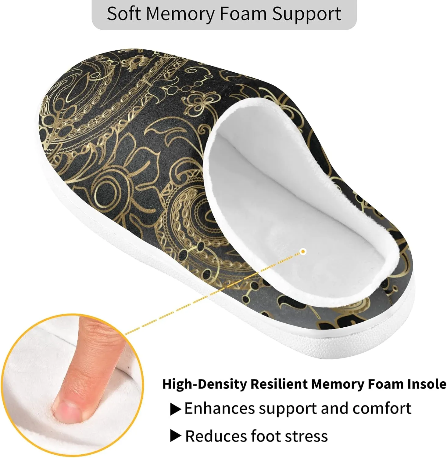 Poeticcity Unisex Memory Foam House Slippers Non-Skid Soft Warm Sole Coral Fleece Slip-on Closed Toe Hand Free Shoes for Bedroom Travel 6-17