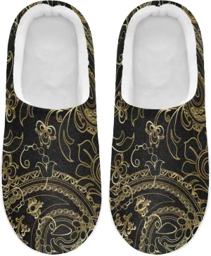 Poeticcity Unisex Memory Foam House Slippers Non-Skid Soft Warm Sole Coral Fleece Slip-on Closed Toe Hand Free Shoes for Bedroom Travel 6-17