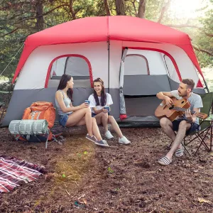 Polyester Cloth Fiberglass Poles Can Accommodate 14 People Camping Tent Red and White