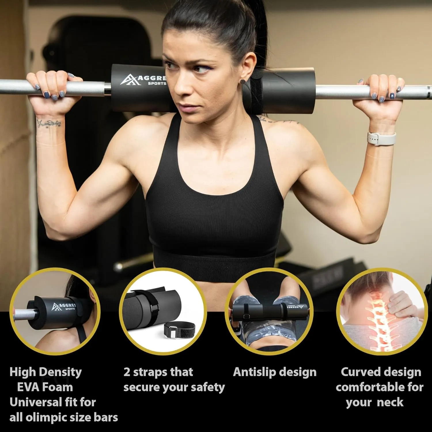 Premium Barbell Pad Set for Hip Thrusts - Squat Pad for Barbell Lunges, Bench Press, with 2 Gym Ankle Straps, Hip Resistance Bands – Gym Accessories for Women with Carry Bag, Towel