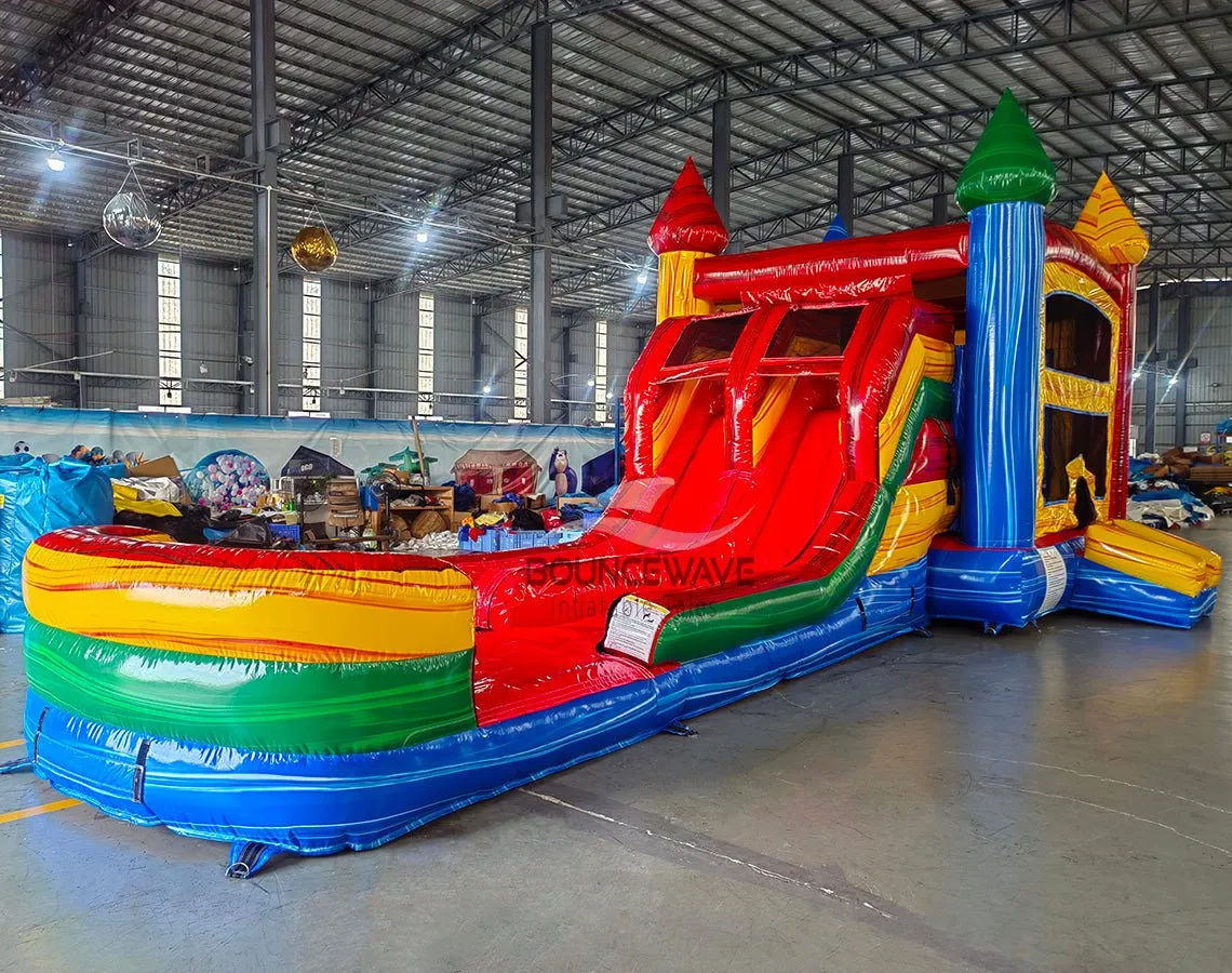 Primary Marble Splash & Save Bounce House with Dual Lane Slide (Wet/Dry)