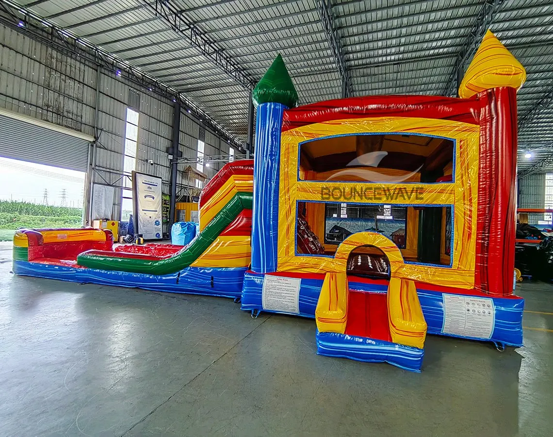 Primary Marble Splash & Save Bounce House with Dual Lane Slide (Wet/Dry)