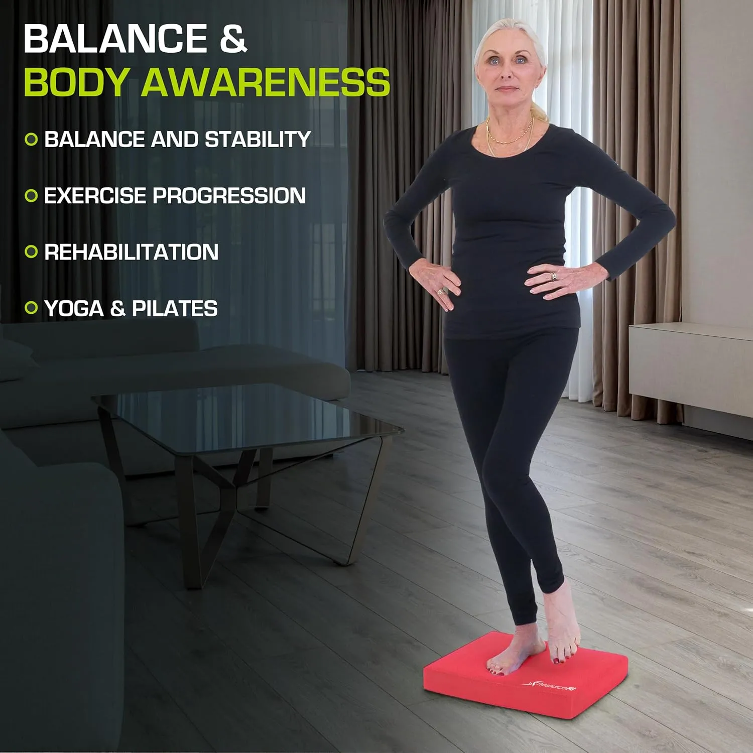 ProsourceFit Exercise Balance Pad – Large Cushioned Non-Slip Foam Mat & Knee Pad for Fitness, Stability Training, Physical Therapy, Yoga