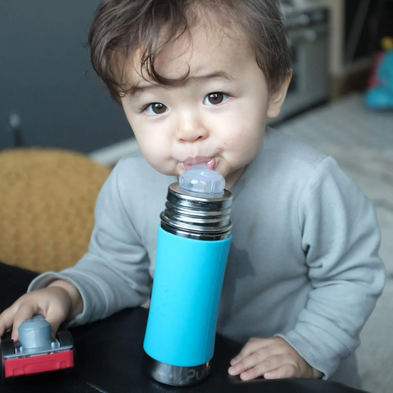 Pura Kiki 11oz/325ml Stainless Steel Straw Bottle w/Sleeve - 100% Plastic-Free, MadeSafe Certified, 100% Medical-Grade Silicone Straw for Kids, Toddlers, Preschoolers, Babies & Infant - New Mint