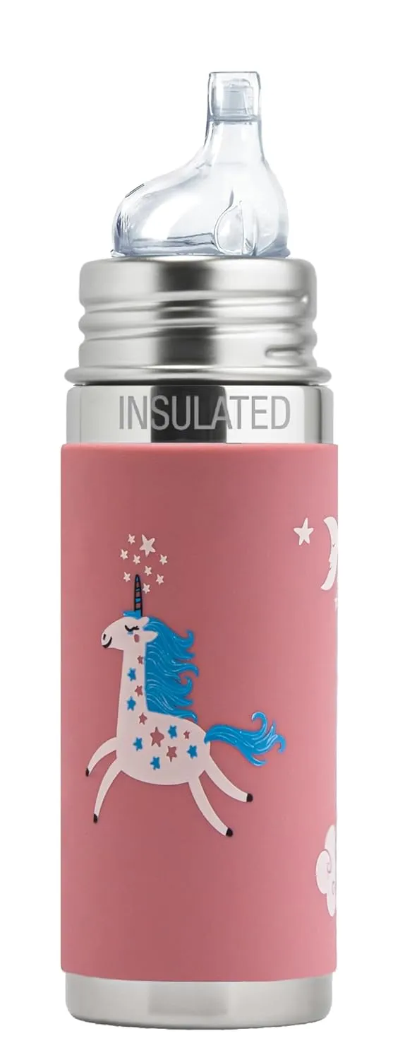 Pura Kiki 9oz/260ml Stainless Steel Insulated Sippy Bottle w/Sleeve, Plastic-Free, MadeSafe Certified, Medical-Grade Silicone Sipper Spout Fast Flow Rate for Kids, Toddlers, Babies & Infant – Unicorn