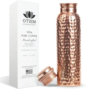 Pure Copper Water Bottle for Drinking Water, 34 Oz Hammered Finish – Stay Hydrated and Enjoy Ayurvedic Benefits – Leak-Proof, Temperature Retention, Eco-Friendly Design – Durable Copper Bottle