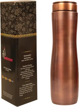 Pure Copper Water Bottle - Handcrafted - Ayurveda Health Benefits - 33 OZ - Leak proof - Easy to carry for Sports, Fitness, Yoga, School - Antique Copper Color Matte Finish Vintage.