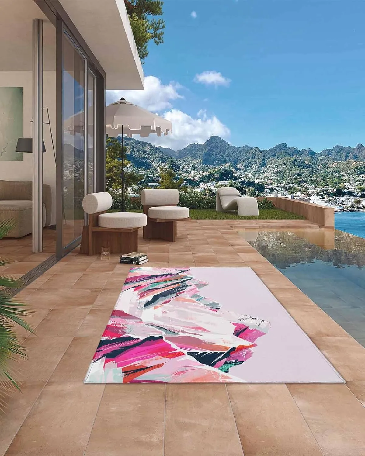 Purple Mountain Outdoor Rug for Patio 4x6ft,Non Slip Patio Mat Outdoor Carpet Camping Rugs Absorbent Washable Outdoor Area Rug for Deck RV Porch Front Picnic Abstract Pink Street Art Nature Wilderness
