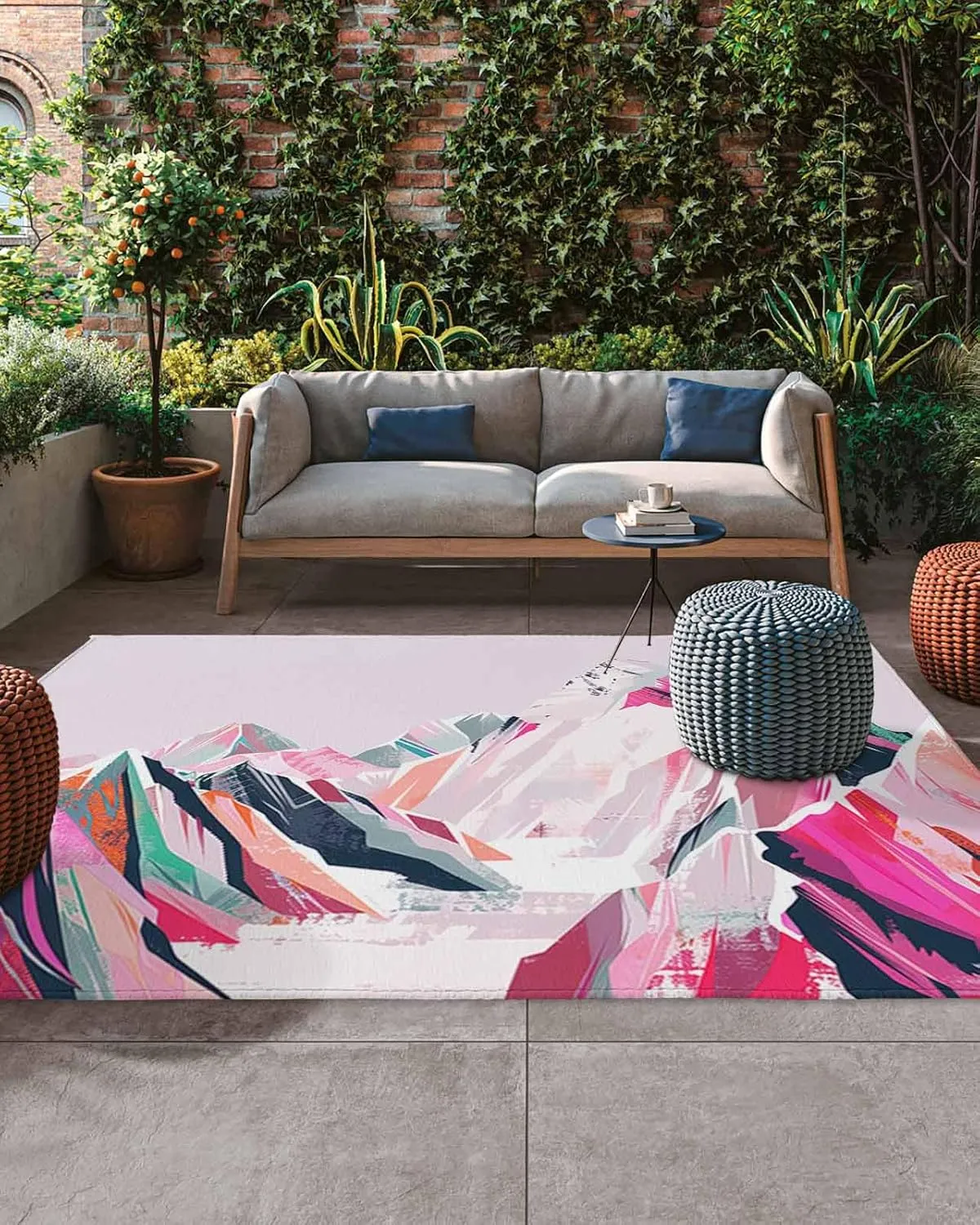 Purple Mountain Outdoor Rug for Patio 4x6ft,Non Slip Patio Mat Outdoor Carpet Camping Rugs Absorbent Washable Outdoor Area Rug for Deck RV Porch Front Picnic Abstract Pink Street Art Nature Wilderness