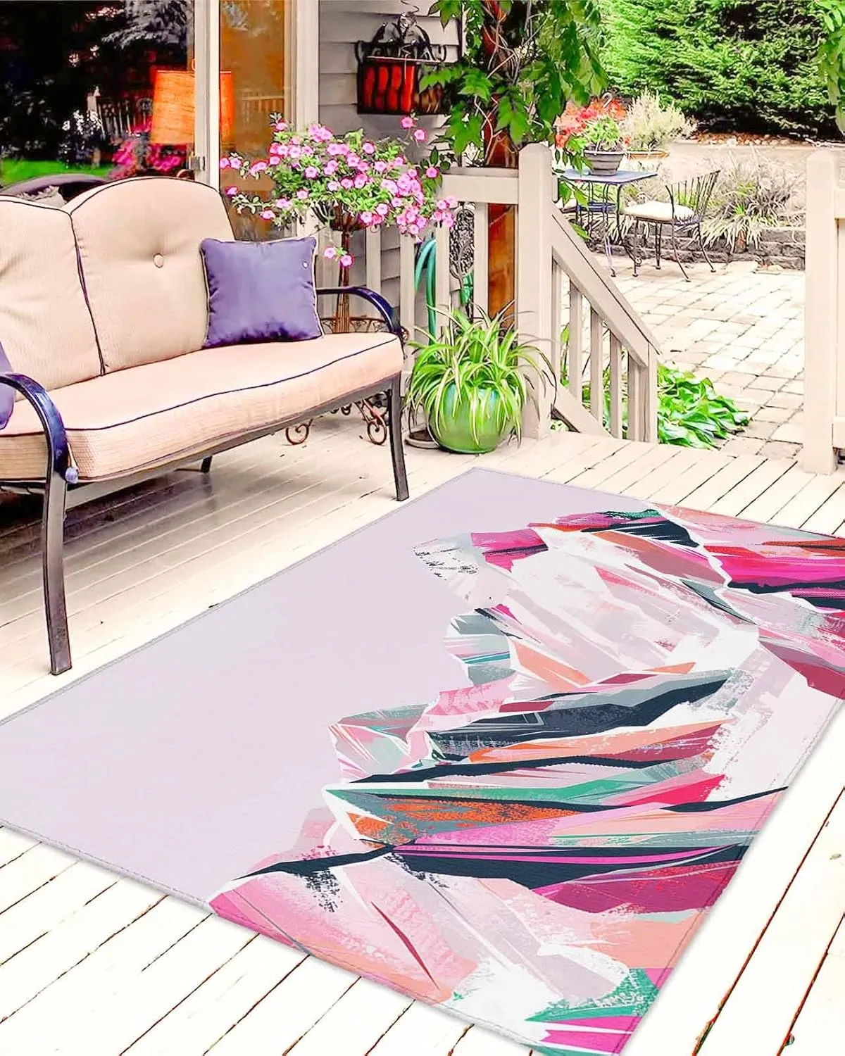 Purple Mountain Outdoor Rug for Patio 4x6ft,Non Slip Patio Mat Outdoor Carpet Camping Rugs Absorbent Washable Outdoor Area Rug for Deck RV Porch Front Picnic Abstract Pink Street Art Nature Wilderness