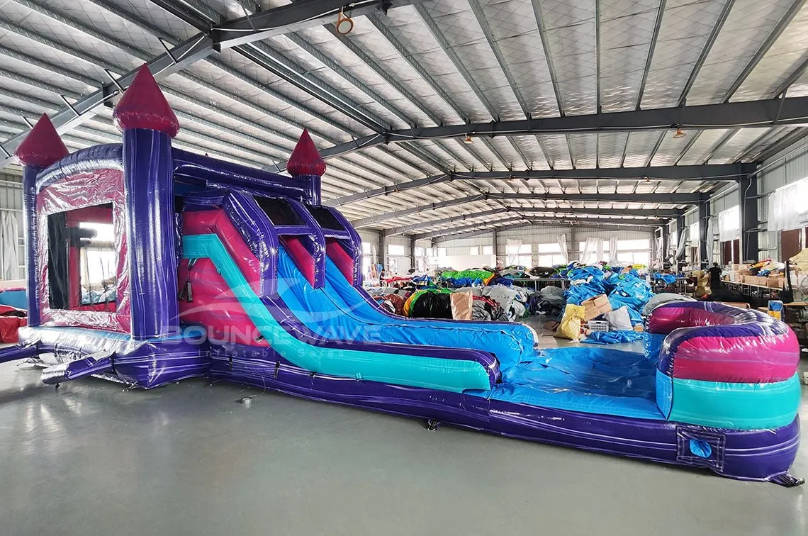 Purple Teal Palace Splash & Save Bounce House with Dual Lane Slide (Wet/Dry)