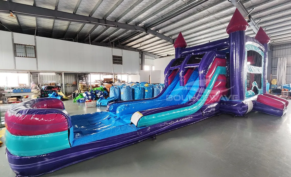 Purple Teal Palace Splash & Save Bounce House with Dual Lane Slide (Wet/Dry)