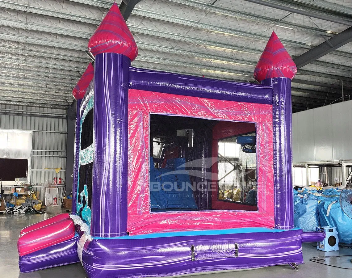 Purple Teal Palace Splash & Save Bounce House with Dual Lane Slide (Wet/Dry)