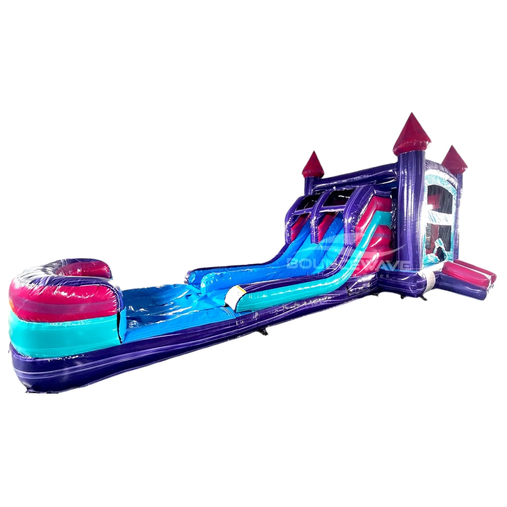 Purple Teal Palace Splash & Save Bounce House with Dual Lane Slide (Wet/Dry)