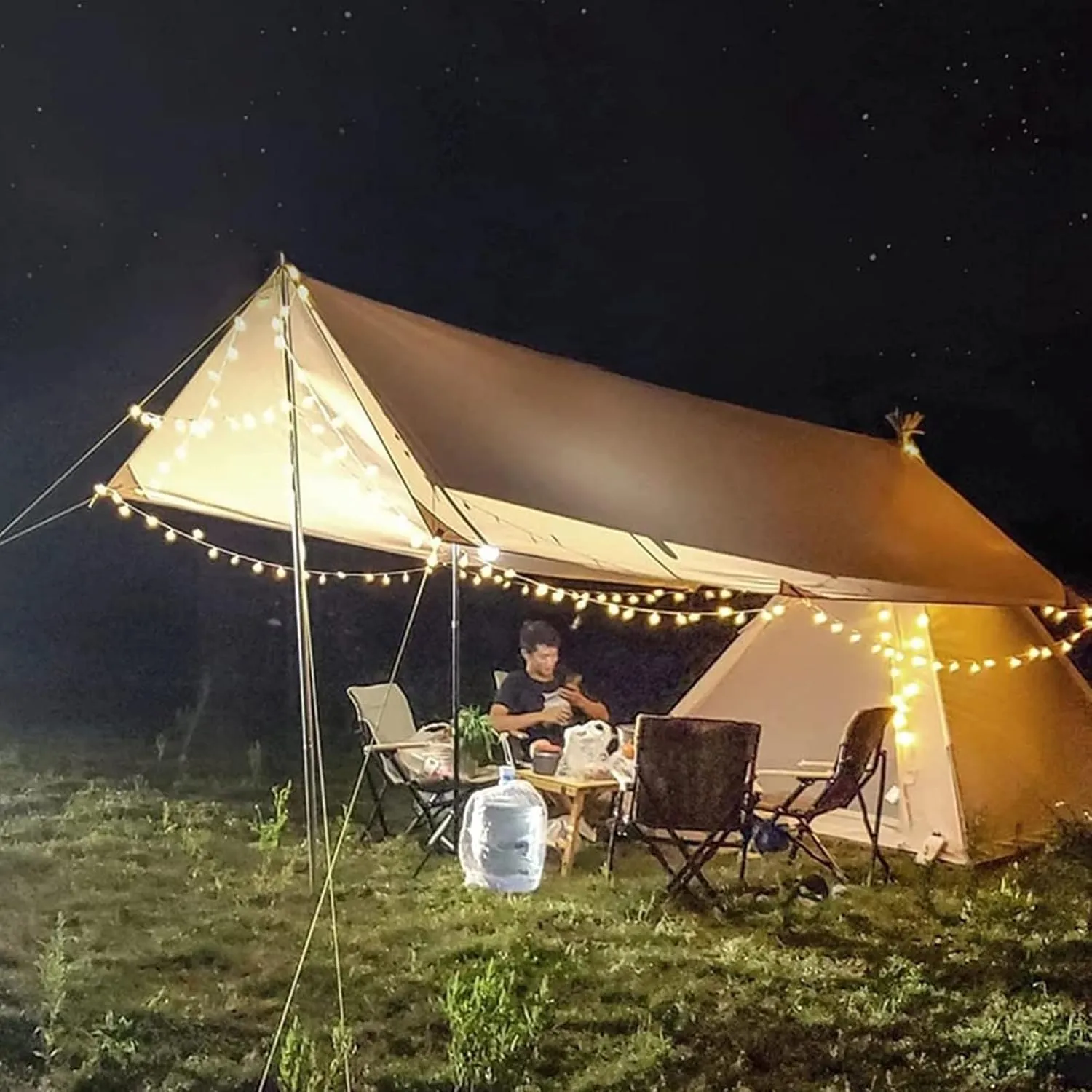 Pyramid Tent Indian Teepee Tents with Sun Shelter 3 4 People Family Tent Waterproof Outdoor Camping Cotton Tent Yurt Tent for Mountaineering Hiking Camping (3 * 4m Canopy Cotton)