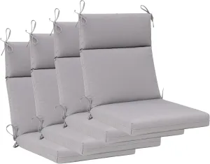 QILLOWAY Outdoor/Indoor High Back Chair Cushion,Sponge Foam Thickened Patio Chair Pad,4counts,Grey