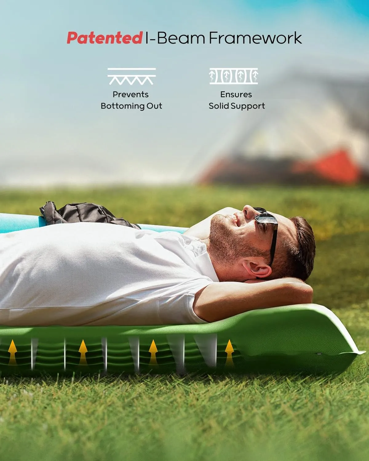 QPAU Camping Sleeping Pad, 2 Person Camping Mat, Enhanced Support for Healthy Comfort Sleep, with Built-in Foot Pump, 4.7 Inch Durable Sleeping Mattress, Hiking, Backpacking and Home - Green-1