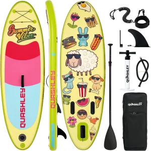 Quashley Kids Stand Up Paddle Board, Inflatable Paddleboards with Sup Board Accessories, Durable, Stable Design, Wide Non-Slip Deck, Hand Pump, Adjustable Aluminum Paddle,Surfboard Youth & Kids