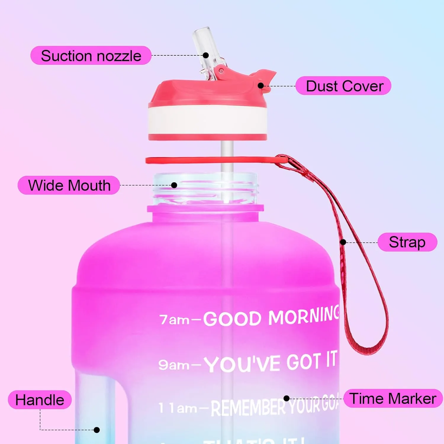 QuiFit Motivational Gallon Water Bottle - with Straw & Time Marker BPA Free Large Reusable Sport Water Jug with Handle for Fitness Outdoor Enthusiasts Leak-Proof