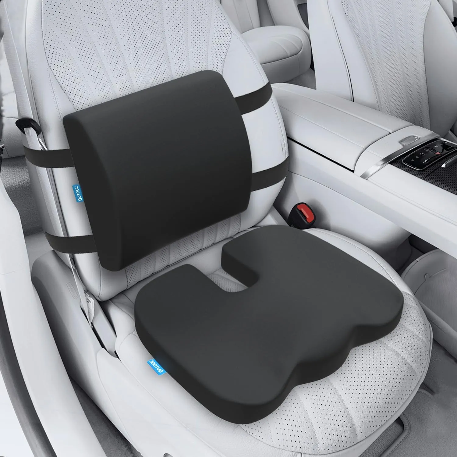 QUTOOL Orthopedic Seat Cushion and Lumbar Support Pillow for Office Chair & Car, Memory Foam with Washable Cover Ergonomic Desk Chair Cushion for Tailbone, Lower Back Pain, Sciatica Relief