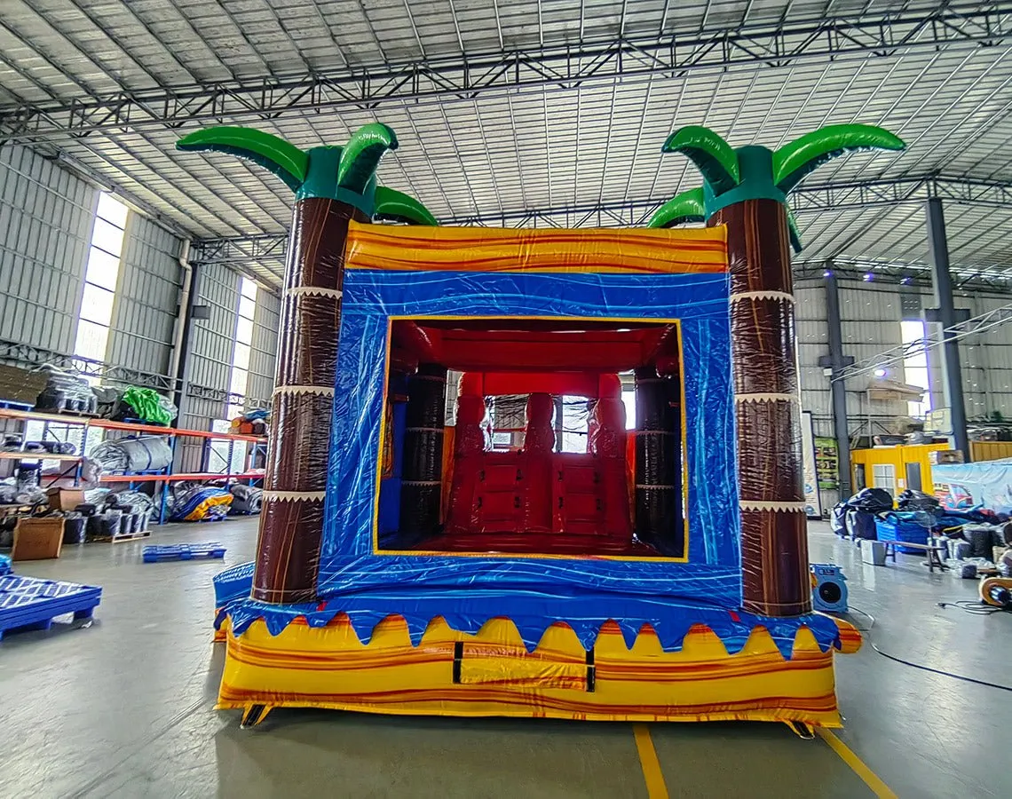 Rasta Curved Dual Lane Bounce House with Slide (Wet/Dry)