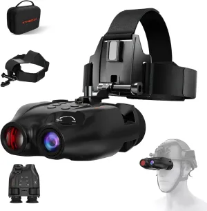Rechargeable Night Vision Goggles,984FT Digital Head Mounted Infrared Night Vision Binoculars,Photo,1080P Video Recording,5×Digital Zoom,Hands Free Binoculars with 32GB TF Card,Adjustable Head Straps