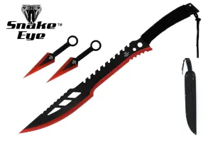RED MACHETE WITH 2PC KUNAI SET