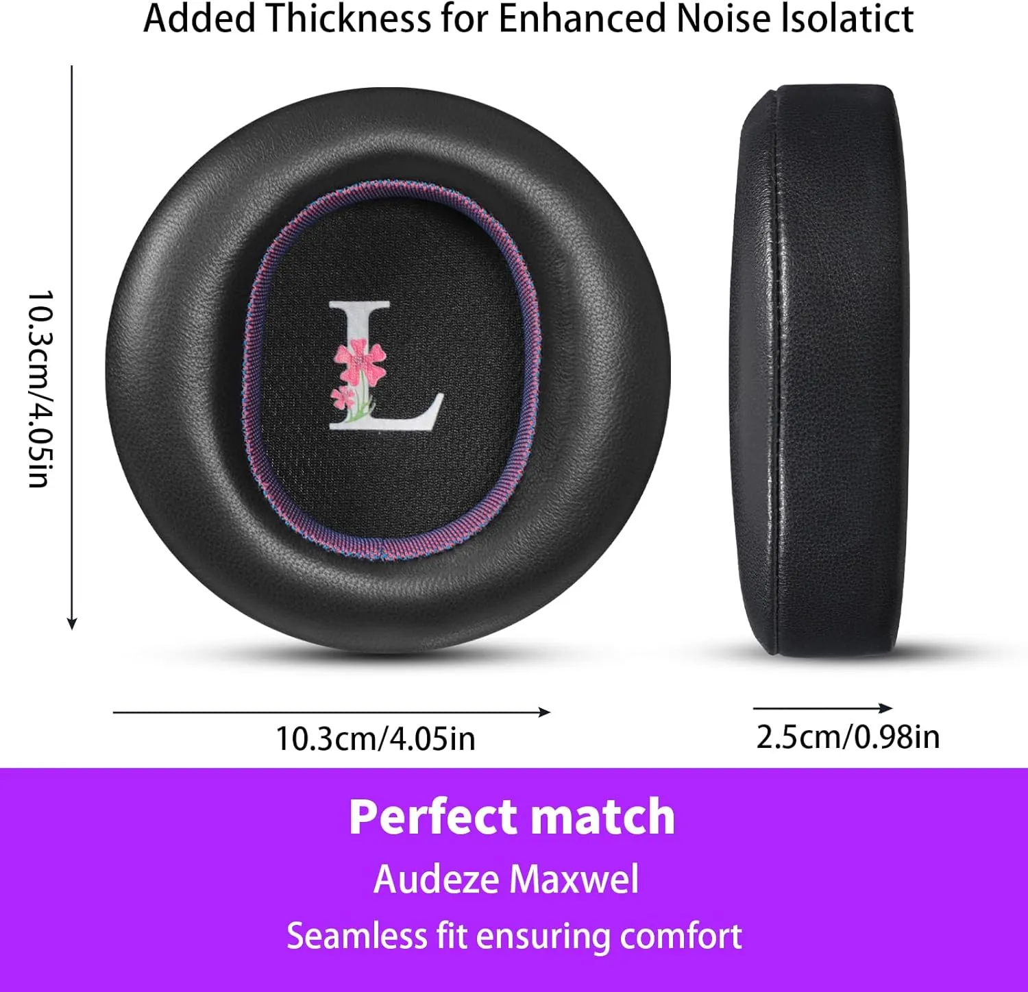 Replacement Earpads for AUDEZE Maxwell Black/Purple Sheepskin with High-Density Foam
