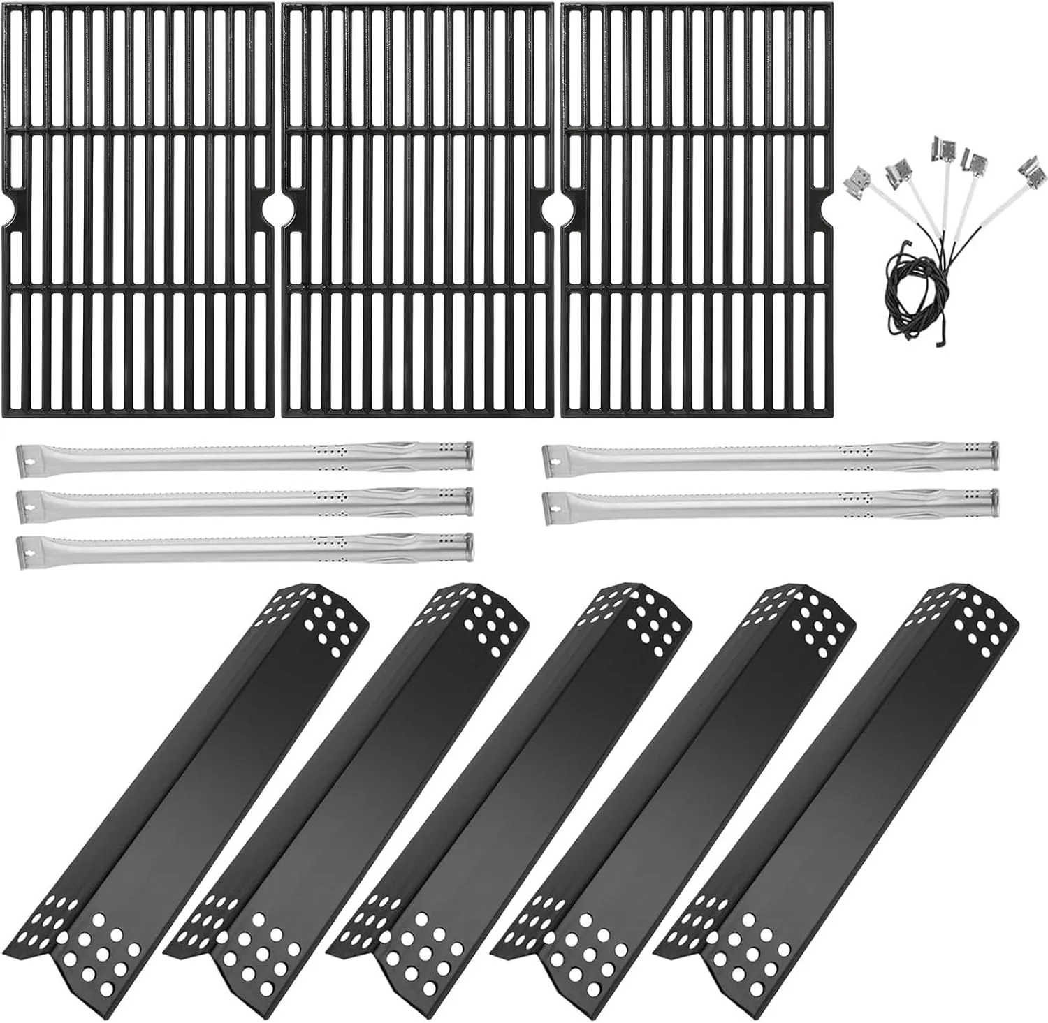 Replacement Part Kit for Nexgrill Deluxe 6 Burner 720-0896B 720-0898 720-0896E 720-0896X 720-0896C 730-0898 720-0898A Heat Plates Grill Burners Flame Tamers and 3 Pack Cooking Grates for Nexgrill