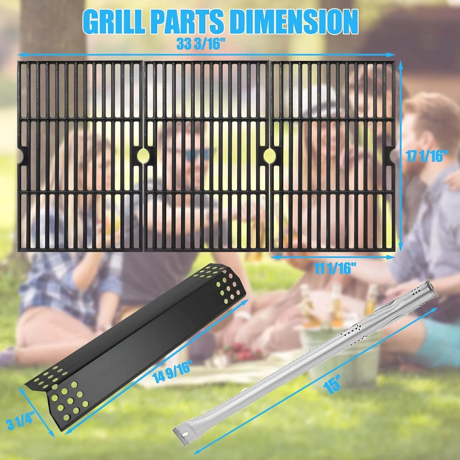 Replacement Part Kit for Nexgrill Deluxe 6 Burner 720-0896B 720-0898 720-0896E 720-0896X 720-0896C 730-0898 720-0898A Heat Plates Grill Burners Flame Tamers and 3 Pack Cooking Grates for Nexgrill