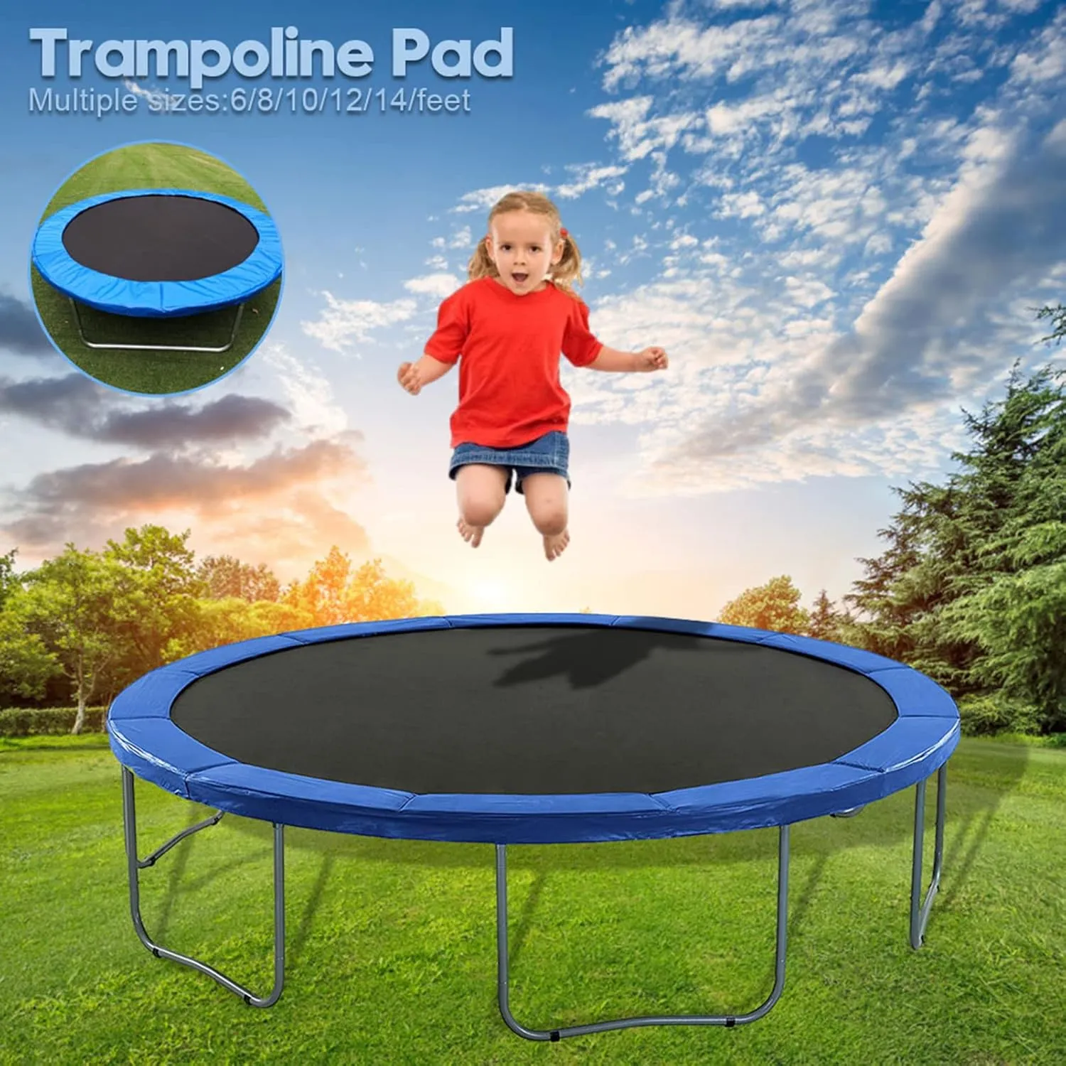 Replacement Trampoline Safety Pad Mat, 16FT Trampoline Replacement Safety Pad, Waterproof Tear Resistant UV Resistant Trampoline Accessories Spring Covers