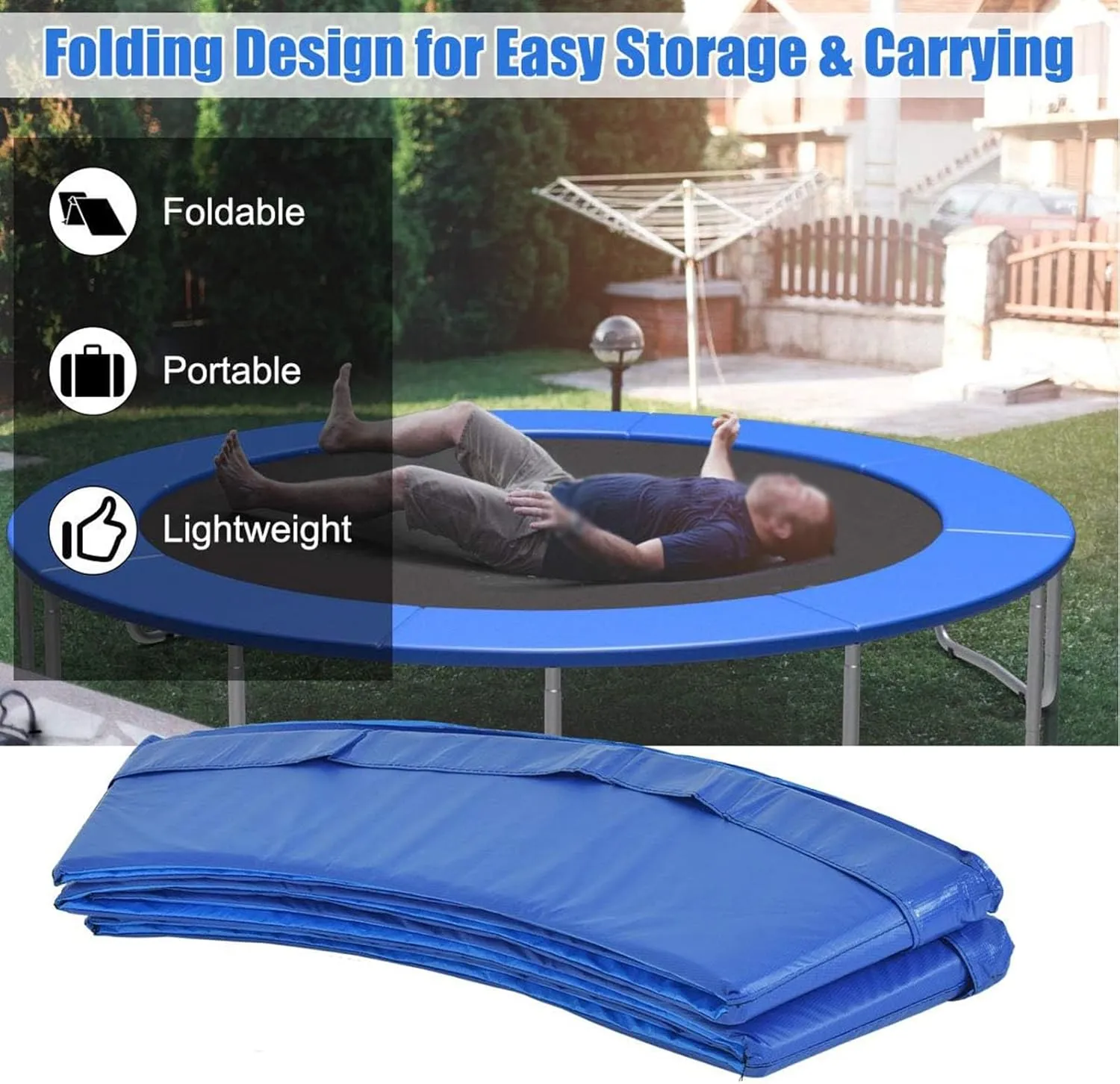 Replacement Trampoline Safety Pad Mat, 16FT Trampoline Replacement Safety Pad, Waterproof Tear Resistant UV Resistant Trampoline Accessories Spring Covers