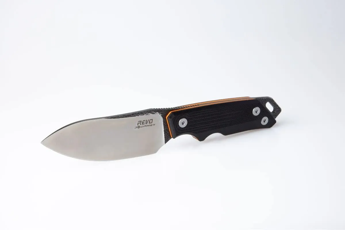 REVO Knives RJ1 Journey Fixed Blade Black | 9CR Blade with G10 Layered Color Handles | Full Tang and Oversized Hardware | Kydex Sheath with Belt Lock | 8.25" Pocket Knife for Men | Elite Camping Knife
