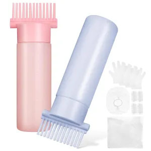 Root Comb Applicator Bottle for Hair Oil Applicator - 2 Pcs Oil Applicator for Hair Dye, 6 Oz Hair Bottle Applicator Brush with Graduated Scale with Gloves Headgear Earmuffs