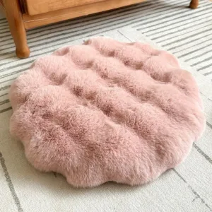 Round Chair Cushions Plush Chair Pads Memory Foam Seat Cushion Bubble Rabbit Fluff Seat Pad for Home Office Kitchen Dining Chairs (Pink, 18 inch)