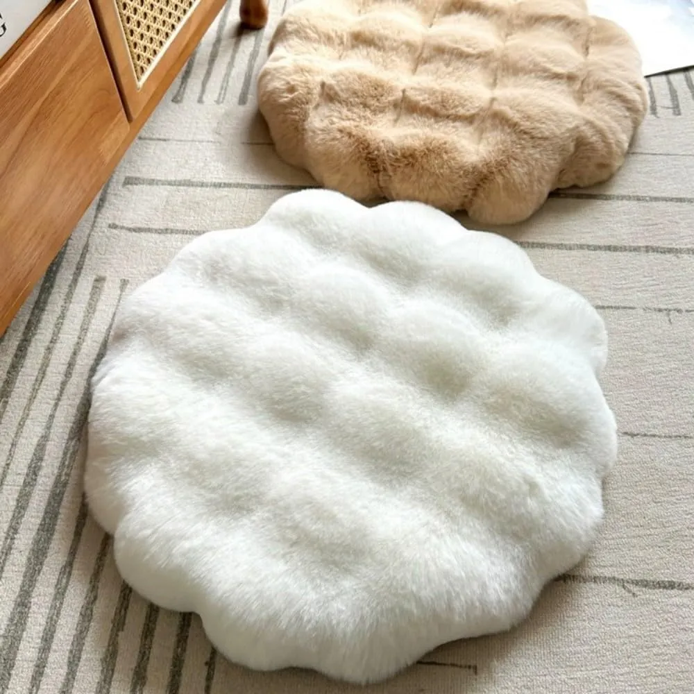 Round Chair Cushions Plush Chair Pads Memory Foam Seat Cushion Bubble Rabbit Fluff Seat Pad for Home Office Kitchen Dining Chairs (Pink, 18 inch)