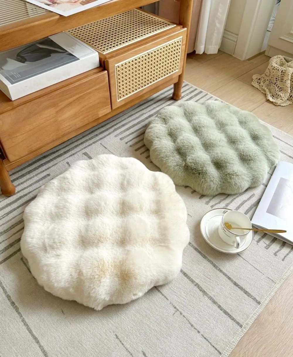 Round Chair Cushions Plush Chair Pads Memory Foam Seat Cushion Bubble Rabbit Fluff Seat Pad for Home Office Kitchen Dining Chairs (Pink, 18 inch)