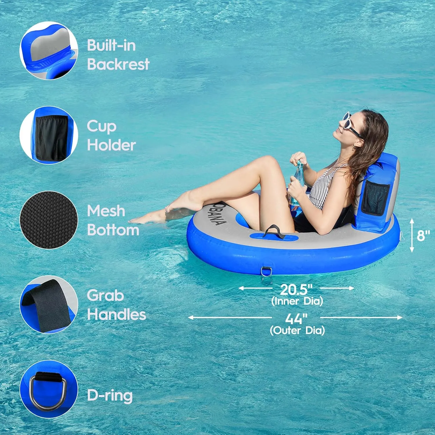 Round Floating Ring Inflatable Water Hammock Heavy Duty River Floats Lake Raft for Adults Tanning Pool Lounger Float Island Platform Pad Mat for Party