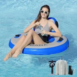 Round Floating Ring Inflatable Water Hammock Heavy Duty River Floats Lake Raft for Adults Tanning Pool Lounger Float Island Platform Pad Mat for Party